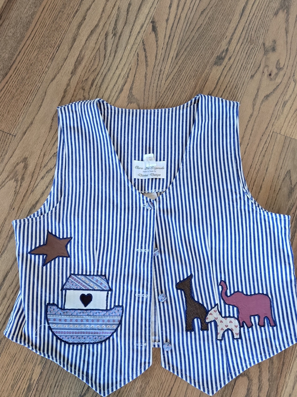 Vintage 1980s Clara Lee Originals Blue Striped Appliqué Vest